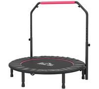 HOMCOM 48" Foldable Mini Trampoline Fitness Trampoline Rebounder for Adults with Adjustable Foam Handle, for Indoors, Outdoors, Cardio Training, Pink