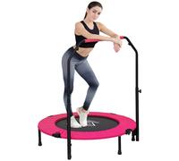 HOMCOM 40" Foldable Mini Trampoline Fitness Trampoline Rebounder for Adults with Adjustable Foam Handle, for Indoors, Outdoors, Cardio Training, 150kg Weight Capacity, Pink