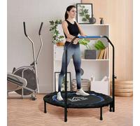 HOMCOM 40" Foldable Mini Trampoline Fitness Trampoline Rebounder for Adults with Adjustable Foam Handle, for Indoors, Outdoors, Cardio Training, Blue