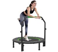 HOMCOM 40" Foldable Mini Trampoline, Fitness Rebounder Exercise Trampoline for Adults with U-Shaped Adjustable Foam Handle, for Home Workout, Indoor Outdoor Cardio Training, 150kg Capacity, Green
