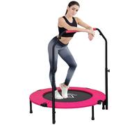 Homcom 40" Foldable Mini Fitness Trampoline W/ Foam Handle, Pink, Pink