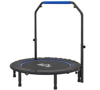 HOMCOM 45" Foldable Mini Trampoline Fitness Trampoline Rebounder for Adults with Adjustable Foam Handle, for Indoors, Outdoors, Cardio Training, Blue