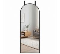 HOMCOM 40 x 110 cm Full Length Hanging Mirror, Arched Mirror, Black | Adjustable Hooks, Over-the-Door or Wall-Mounted, Tempered Glass, for Bedroom, Living Room