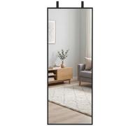 HOMCOM 40 x 110 cm Full Length Wall Mirror with Adjustable Hooks, Black | Rectangular Mirror, Over the Door or Wall Mounted, Tempered Glass for Living Room, Bedroom