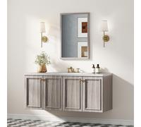 HOMCOM Decorative Rectangular Wall Mirror, 60 x 40 cm Wall-Mounted Bathroom Mirror for Living Room, Bedroom, Hallway, Grey Wood Effect