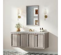 HOMCOM Decorative Rectangular Wall Mirror, 60 x 40 cm Wall-Mounted Bathroom Mirror for Living Room, Bedroom, Hallway, Grey Wood Effect
