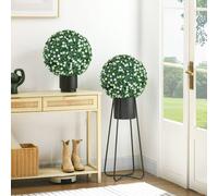 HOMCOM Set of 2 Artificial Topiary Balls with Camellia Flowers, 40cm Faux Boxwood Balls, Hanging Decoration for Home, Indoor, Outdoor, White