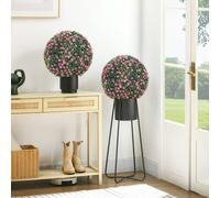 HOMCOM Set of 2 Artificial Topiary Balls with Camellia Flowers, 40cm Faux Boxwood Balls, Hanging Decoration for Home, Indoor, Outdoor, Pink