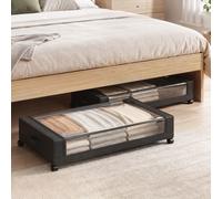 Homcom 40L Under Bed Storage On Wheels, 2 Pack Under Bed Drawers, Black Black