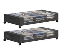 HOMCOM 40L Under Bed Storage On Wheels Pack of 2, Under Bed Drawers, Black | Fabric Rolling Storage Box, with lear Lid, Zip, Steel Frame, Handles, 16cm Height, for Clothes, Blanket, Bedding, Shoes