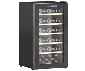 HOMCOM 41 Bottle Wine Fridge, 91 Litre Capacity, 45cm Freestanding Wine Cooler Fridge with Glass Door, LED Light, Digital Touch Screen, Temperature Control, Black