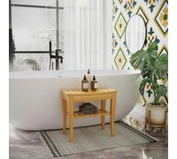 2-Tier Slatted Shower Bench Storage Seat Stool w/ Shelf Safe Comfortable Bath