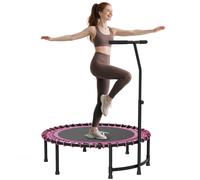 HOMCOM 45" Fitness Trampoline with Adjustable Handle, Folding Rebounder Trampoline Mini Jumper for Indoor Exercise Workout, Support Up to 150kg, Pink