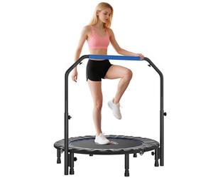 HOMCOM 45" Foldable Mini Trampoline, Fitness Rebounder Exercise Trampoline for Adults with U-Shaped Adjustable Foam Handle, for Home Workout, Indoor Outdoor Cardio Training, 200kg Capacity, Blue