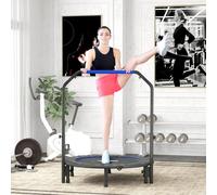 HOMCOM 45" Foldable Mini Trampoline Fitness Trampoline Rebounder for Adults with Adjustable Foam Handle, for Indoors, Outdoors, Cardio Training, Blue