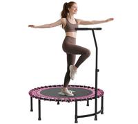 HOMCOM 45” Round Mini Fitness Trampoline Rebounder Indoor Outdoor Mini Jumper with Adjustable Handle - Pink