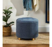 HOMCOM 45cm 31.8-Litre Round Teddy Fleece Storage Ottoman Foot Stool with Lid - Blue, Blue