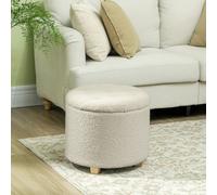 HOMCOM 45cm Round Ottoman with Storage, Lid, Cashmere Footstool, Cream White