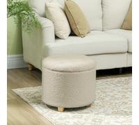 Portland Cream and White Round Teddy Fleece Ottoman Footstool - Size: 38 x 47 x 47cm - Wilko