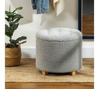 HOMCOM 45cm Round Ottoman with Storage - Lid - Cashmere Footstool - Dark Grey | TJ Hughes