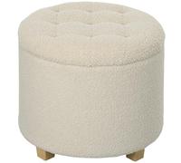 Homcom 45Cm Round Ottoman With Storage, Lid, Cashmere Footstool, Cream White Cream