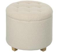 Homcom 45Cm Round Ottoman With Storage, Lid, Cashmere Footstool, Cream White Cream