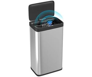 HOMCOM 45L Sensor Bin Automatic Kitchen Bin Soft Close Lid Silver Tone