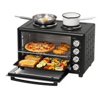 HOMCOM 46L Mini Oven Dual Hot Plates, Electric Countertop Cooker, Black | Convection, 90-230°C Adjustable Temperature, 60 Minute Timer, Portable Oven with Wire Rack & Baking Tray, 1500W