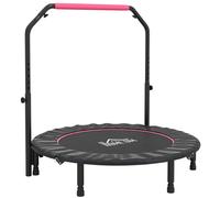 HOMCOM 40/45/48" Foldable Mini Trampoline Rebounder with Handle | Exercise Trampoline, U-Shaped Adjustable Foam Handle, for Home Workout, Indoor Outdoor Cardio Training, 150kg Capacity