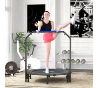 HOMCOM 48" Foldable Mini Trampoline Fitness Trampoline Rebounder for Adults with Adjustable Foam Handle, for Indoors, Outdoors, Cardio Training, Blue
