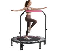 HOMCOM 48" Foldable Mini Trampoline, Fitness Rebounder Exercise Trampoline for Adults with U-Shaped Adjustable Foam Handle, for Home Workout, Indoor Outdoor Cardio Training, 200kg Capacity, Pink