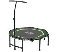 HOMCOM 48" Octagonal Mini Fitness Trampoline Rebounder Indoor Outdoor Foldable Mini Jumper with Adjustable Handle, Max Load 100 KG - Orange Green