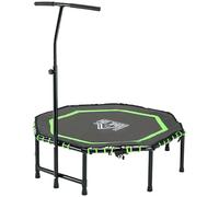 HOMCOM 48" Octagonal Mini Fitness Trampoline Rebounder Indoor Outdoor Foldable Mini Jumper with Adjustable Handle, Max Load 100 KG - Green