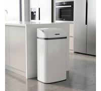 HOMCOM 48L Sensor Bin, Galvanised Steel Kitchen Bin with Automatic Close in White HOMCOM White