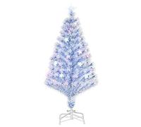 HOMCOM 4FT Artificial Fibre Optic Christmas Tree w/LED Lights White Blue | Seasonal Decoration, Pre-Lit, Easy Store