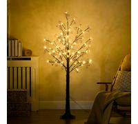 HOMCOM 4ft Artificial Tree with Warm White LED Lights, Baby Breath Flowers - 5ft