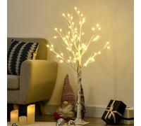 HOMCOM 4ft Artificial White Birch Tree Light with Warm White Pre-Lit LED Light for Indoor and Covered Outdoor Use