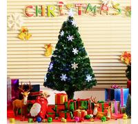Homcom 4FT Green Fibre Optic Artificial Christmas Tree Xmas Colourful LED Scattered Tree with Snowflakes Ornaments Fireproofing