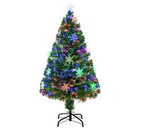 HOMCOM 4ft Green Fibre Optic Christmas Tree with Multicolour LED Snowflakes, Top Star and Fireproof PVC Tips - Mains Operated