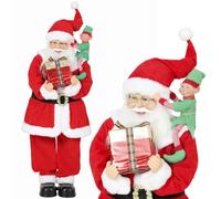 HOMCOM 4ft Life Size Singing Dancing Santa Claus Musical with Elf 120 cm | Standing Animated Santa, Gift Box, Handcrafted, Sound Touch Activated, Moving Christmas Figure Decoration