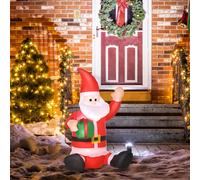 HOMCOM 4ft Lighted Inflatable Santa with Gift Box - Outdoor Xmas Decor, LED, Internal Fan, Inflates in Seconds | 844-166V70