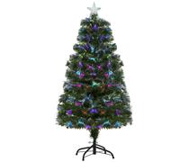 HOMCOM 4FT Multicoloured Artificial Christmas Tree w/Fibre Optic Lights Pre-Lit Modes Metal Stand Star Holder Home Seasonal Decoration