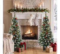 Homcom 4Ft Pre-Lit Slim Artificial Christmas Tree Set Of 2, 140 Frosted Tips
