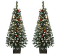 HOMCOM 4ft Pre-Lit Slim Artificial Christmas Tree Set of 2, with 100 Dual-Colour LED Lights, 140 Frosted Branch Tips