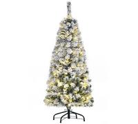 HOMCOM 4FT Prelit Artificial Snow Flocked Christmas Tree with Warm White LED Light- Green White - Christmas Time | TJ Hughes