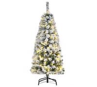 HOMCOM 4FT Prelit Snow Flocked Christmas Tree w/ Light, Xmas Decoration Green
