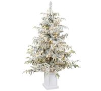 Homcom 4Ft Prelit Flocked Christmas Tree With 8 Modes, Remote, Green White Multi
