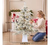 HOMCOM 4ft Prelit Flocked Christmas Tree with 8 Modes, Remote, Green White