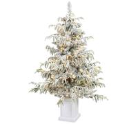 Homcom 4Ft Prelit Flocked Christmas Tree With 8 Modes, Remote, Green White Multi