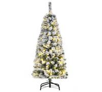 HOMCOM 4FT Prelit Artificial Snow Flocked Christmas Tree with Warm White LED Light- Green White - Christmas Time | TJ Hughes